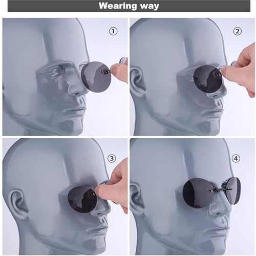 Three Color Retro Round Clip on Nose Glasses, Ultralight Rimless Retro Round Clip On Nose Sunglasses With Leather Box4