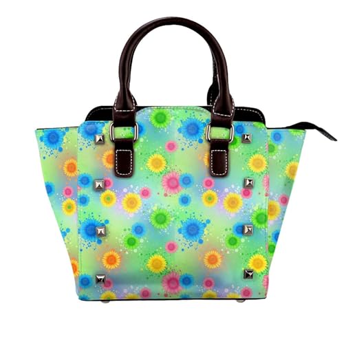 JZDACH Studded Gothic Style Handbag, Summer Flowers Dragonfly, Edgy PU