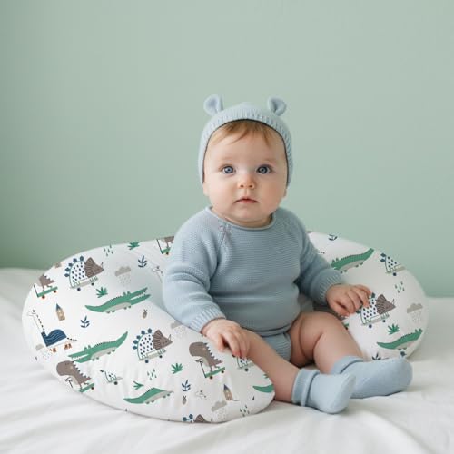 Image of Little Grape Land Nursing Pillow Covers 2 Pack, Soft & Breathable Removable Breastfeeding Pillows Covers for Feeding Pillows, Nursing Pillow Slipcover for Baby Girls Boys, (Catus & Crocdile)
