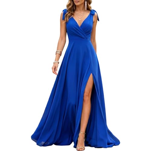 Robe longue de cérémonie col en V en coupe fluide haut de gamme