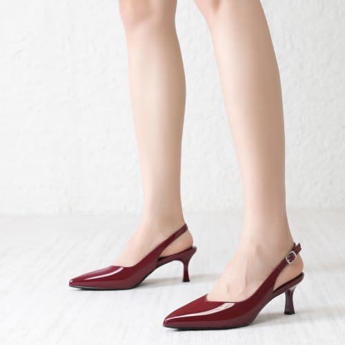 Image of Susanny Slingback Kitten Heels Elegant Dressy Pumps for Women Closed Pointy Toe Sexy Chunky High Heels Wedding Bride Prom Party Dress Shoes