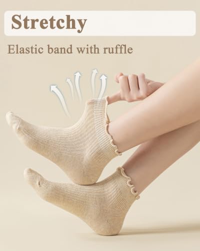Image of Mcool Mary Womens Ankle Ruffle Socks Casual Cotton Frilly Breathable Cute Knit Lettuce Trim No Show Socks 6 Pack