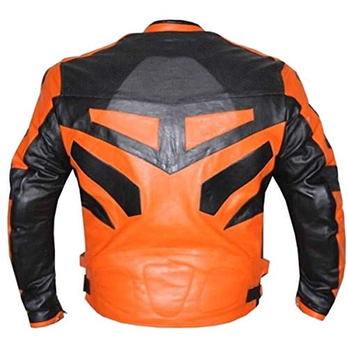 Image of Men's Fashion Real Leather Orange and Black Motorbike Jacket