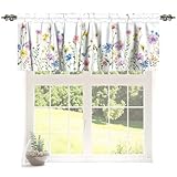 Uynfident Spring Floral Valances for Windows 54'x18' Watercolor Wildflowers Daisy Flowers Kitchen Curtains Short Farmhouse Decorative Rod Pocket Window Valance for Living Room, Bedroom, Bathroom