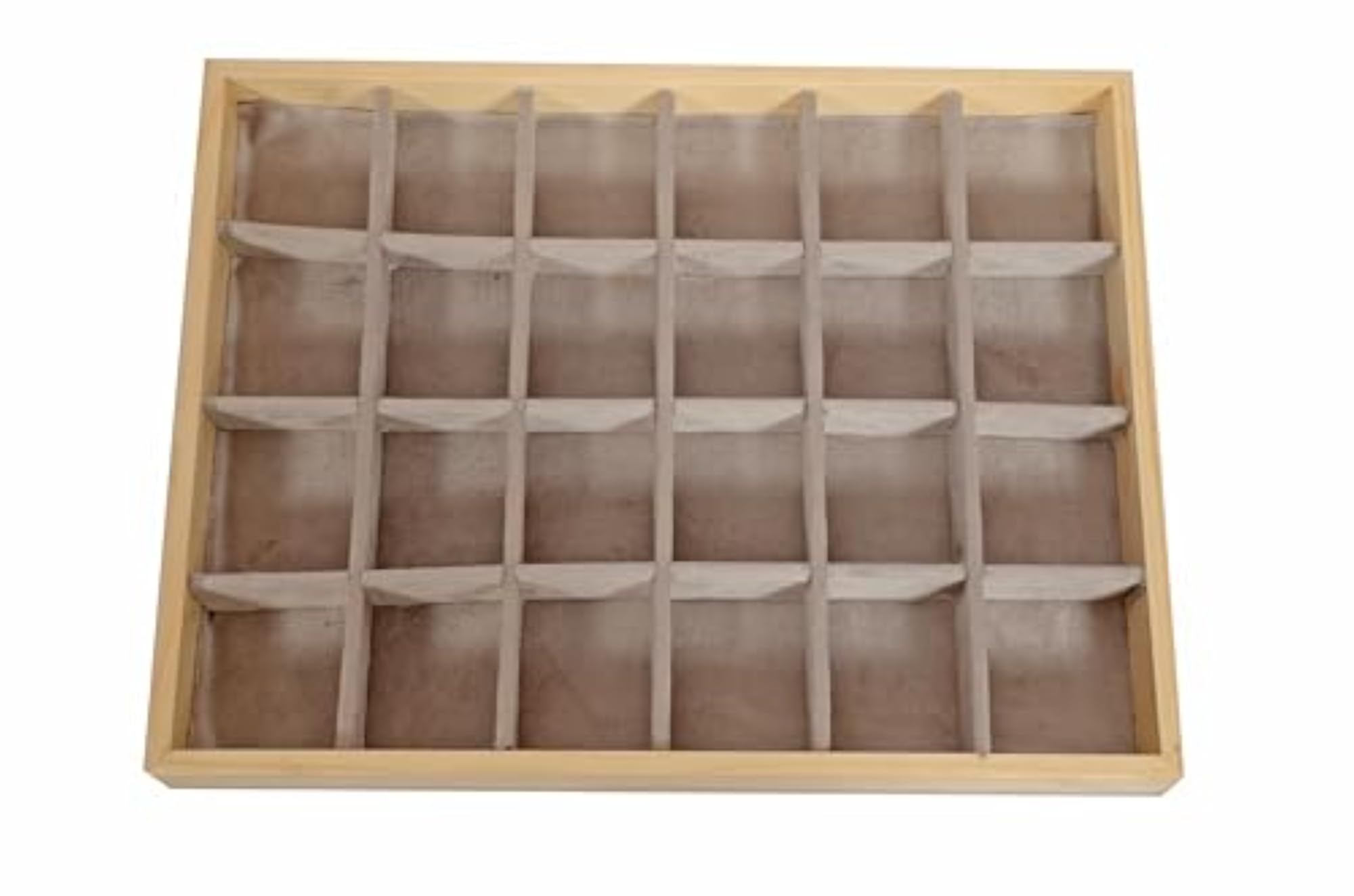24 Grid Wood Jewelry Tray Microfiber Interior Jewelry Drawer Organizer