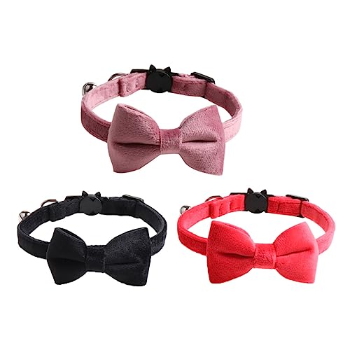 Happyyami 3 Piezas Collar de gato de terciopelo mascota corbata de moño collares de gato arco cat collar collares para cachorros con pajarita collar de cachorro decorativo con lazo franela