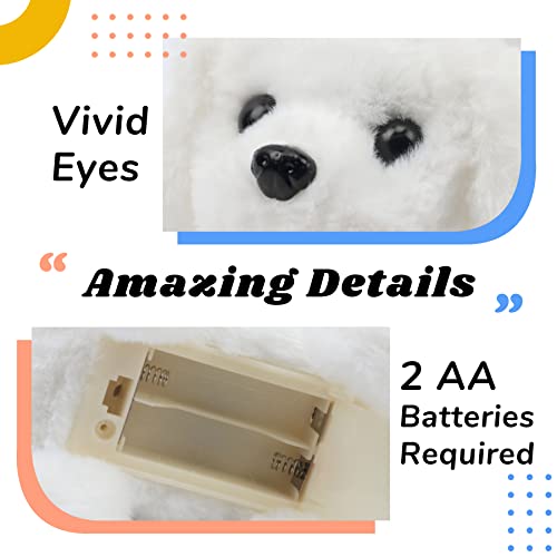 Hopearl Laufender Hund Bichon Interaktiv Elektronisches Haustier Plüsch Spielzeug Welpe Wuff und Bewegend Animiert Nickender Kopf Geschenke für Kleinkinder Geburtstag, Weiß, 18 cm