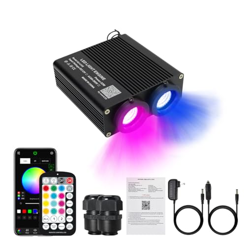 Image of AKEPO 32W Dual-Head Dual-Color Fiber Optic Light Engine, APP Control + Same or Different Color + Music Activated+28-Key Remote for Fiber Optic Star Ceiling
