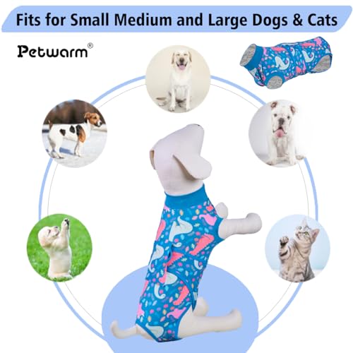 Image of PetWarm Dog Onesie After Spay, Dog Bodysuit, Substitute E-Collar and Cone, Pet Surgery Recovery Suit, Female Male Onesie for Dogs Spay Neuter, Dinosaur Pattern, Multi-Colored, S