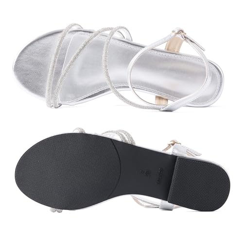 Image of Mtzyoa Women Flat Sandals Dressy Strappy Gladiator Summer Ankle Strap Nude Open Toe Comfortable Wedding Casual Leather Ladies Party Trendy Vacation