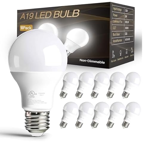 dalattin 10 Pack LED Light Bulbs A19 E26 60 Watt Equivalent Daylight White 5000K Lightbulbs Bright Indoor Standard 120v 60hz 800 LM Non-Dimmable 80+ CRI UL Listed Cover