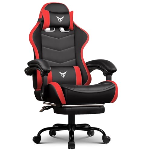 Image of GTPLAYER Gaming Chair High Back Computer Chairs with Foot Rest for Adults, Ergonomic Height Adjustable Recliner Chair 300lbs with Linkage Armrest and Lumbar Support for Home Office, Red