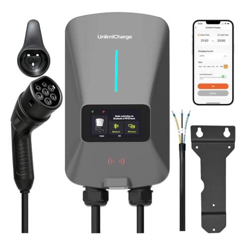 Wallbox 7kW Borne de Recharge Véhicules Électrique, 32A, Monophasé, Type 2, pour BEV/PHEV, avec APP Contôle, Bluetooth - WiFi, RFID, avec RCD AC+DC et IP66, Norme Européenne IEC62196-2