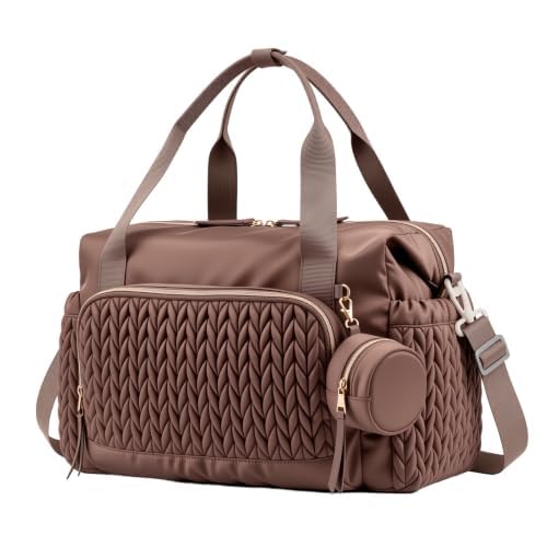 CMANLNYK Baby Changing Bag - Large Capacity Nappy Changing Bags With Built-in Insulation Layer, Multifunctional Waterproof Baby Bags with Changing Mat & Shoulder Strap Pad, Diaper Tote (Brown)