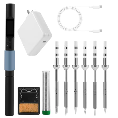 FEITA PTS200 Soldering Iron Kit for Electronics, 100W Mini Smart Digital Micro Solder Iron Pen Tools, Accessories with 6 Solder Tips, 1 Solder Wire, 1 Small Soldering Stand, 1 Type-C Charger