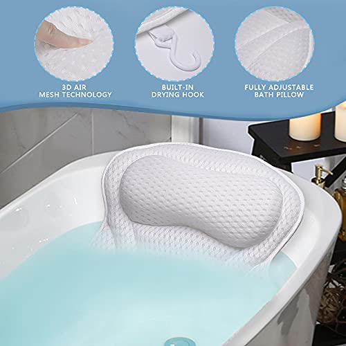 Bath Pillow, Tub Pillow For Bathtub Support Neck,Head And Back With Strong Non-Slip Suction Cups And Comfortabl 3D Airmesh Bath Pillow For Men And Women #TOP6
