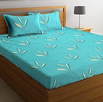 BSB HOME Premium Cotton Elastic Fitted Bedsheets with 2 King Size Pillow Covers | Double Bed with All Around Elastic 180 TC Supersoft |Sizex78+10 inches | Light Green