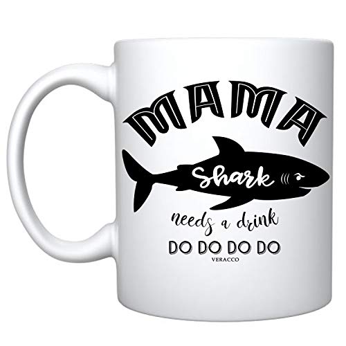 Veracco Mama Shark Needs a Drink Ceramic Coffee Mug Funny Shark Mother's Day Gifts For New Mom Mommy