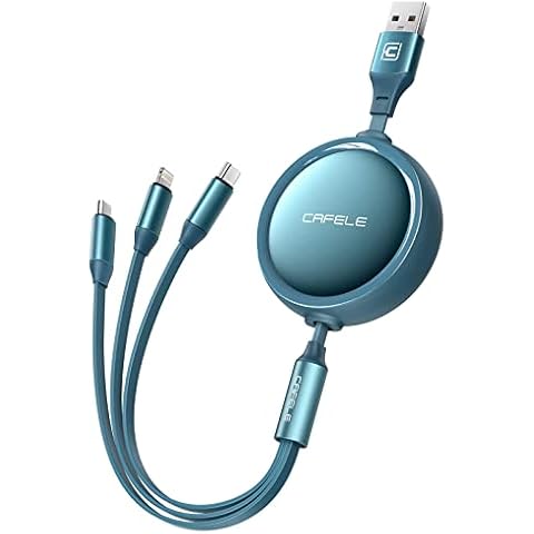 CAFELE Multi Charger Cable, [3 in 1] Universal Retractable Portable Charging Cable, 5V 3A Fast Charging, Micro USB+USB C Cable for Phone, Samsung, Android, Huawei, Xiaomi, Kindle (Blue) Cover