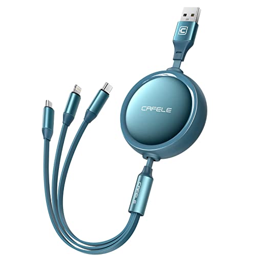 CAFELE Multi Charger Cable, [3 in 1] Universal Retractable Portable Charging Cable, 5V 3A Fast Charging, Micro USB+USB C Cable for Phone, Samsung, Android, Huawei, Xiaomi, Kindle (Blue)