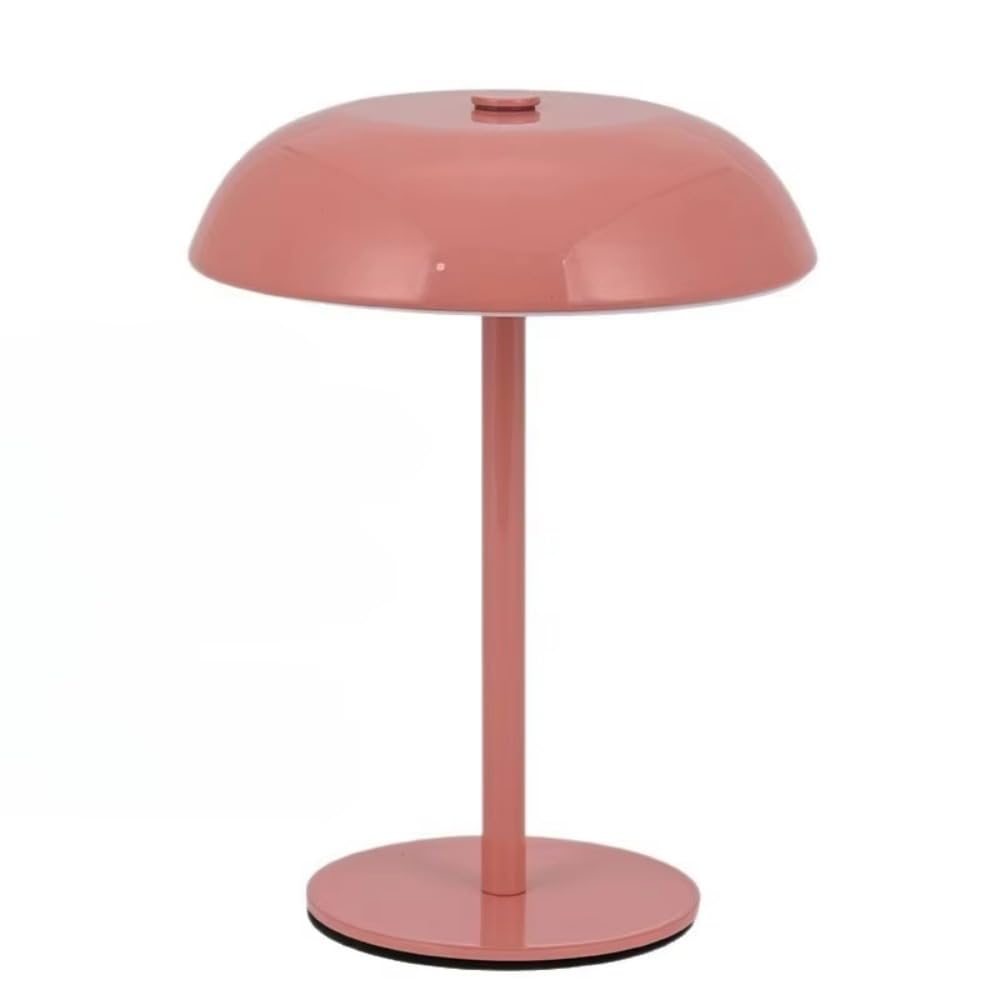 Metal Mushroom Table Lamp, Touch Control 3 Colors Cordless Rechargeable LED Bedside Lamp for Bedroom Living Room Home Decor(Pink)
