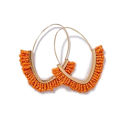 Beaded Dangle Earrings – V-shaped Beaded Earrings Statement Beaded Drop Fringe Earrings, Boho Handmade Bead Tassel Earrings Jewelry Gift for Women Girls (Orange)