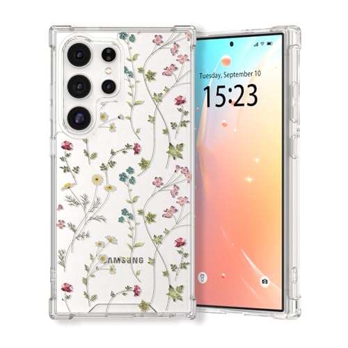 DYFYFKDI for Samsung Galaxy S26 Ultra Case, Floral Flowers Cute Clear Withe Design Aesthetic Pattern for Women Girls Slim Shockproof for S26 Ultra Phone Case, Curved Flower