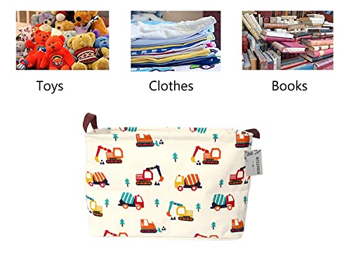 Image of Rectangle Storage Basket Cute Canvas Organizer Bin for Pet /Children Toys, Books, Clothes Perfect for Rooms /Playroom (Cars)
