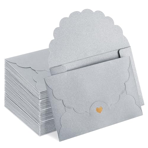 50 Pack 4x6 Envelopes, A4 Envelope with Gold Heart,Gray Envelopes for Invitations, Baby Shower, Wedding, Greeting Card, Birthday