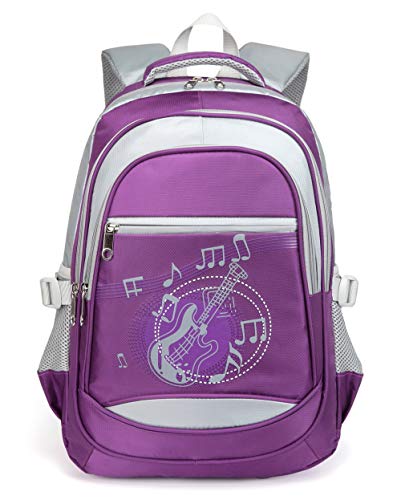 Music Print Girls School Backpack for Kids Boys Elementary School Bags Bookbags (Purple)