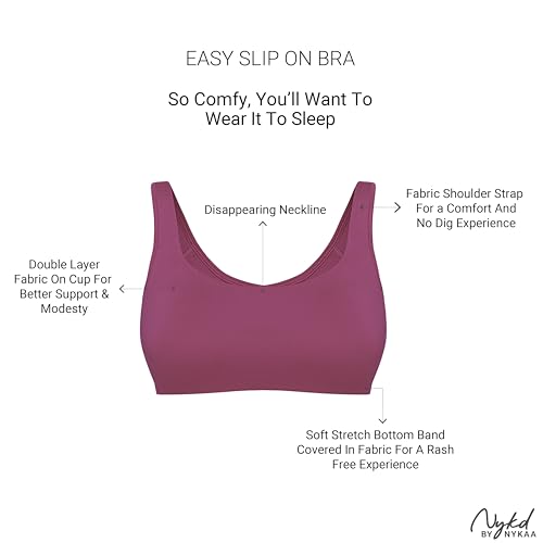 Image of Nykd (NYB113) Non Padded & Non Wired Full Coverage Slip On Everyday Bra in Breathable Cotton for Women & Girls | Wide Shoulder Straps for Support | Hidden Shaping Panel for Gentle Lift & Support