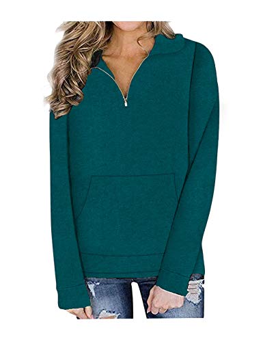 Plus Size Sweatshirts for Women,Viracy Ladies Quarter Zip Pullover Long Sleeve Banded Hem Stand Collar Oversized Light Weight Knitted Semi Formal Office Maternity Shirts Dark Cyan XXL