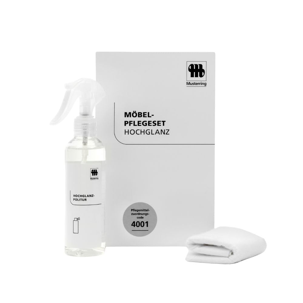 Musterring Möbelpflegeset Hochglanz – Hochglanzpolitur für lackierte & polierte Möbeloberflächen - Schutz & staubabweisender Glanz - Möbelpflege-Set mit Politur 200 ml & Pflegetuch