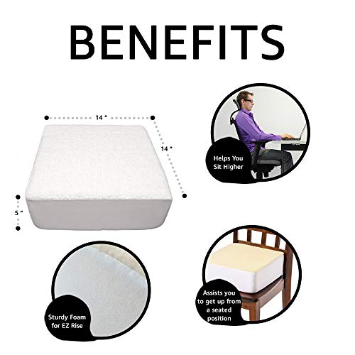 Comfort Finds Rise With Ease Seat Cushion - Thick Firm Chair Cushion Booster - Extra Thick Foam Pad For Home, Patio, Office And Car Seats - Extra Supportive Lift - 14 X 14 X 5 (Sherpa Cream) #TOP4