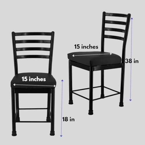 Image of Zidle Asphalt Dining Visitor Extra Support Leatherette seat Cushion Chair for Living Room| Home | Restaurant |Powder Coated Metal Legs (2, Black Leatherette, Black Coated Frame)