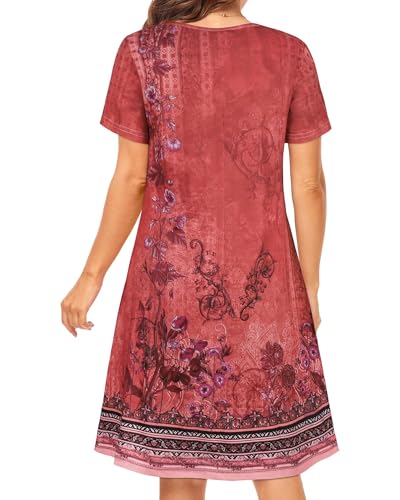 Image of Womens Summer Dresses Beach Casual Loose Tshirt Floral Short Sleeve Flowy Pockets Sundresses 2026