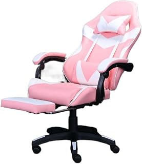 Cadeira Gamer Ergonômica de Couro Giratória com Apoio para os Pés, Suporte Lombar e Conforto para Longas Horas de Uso.(Rosa)