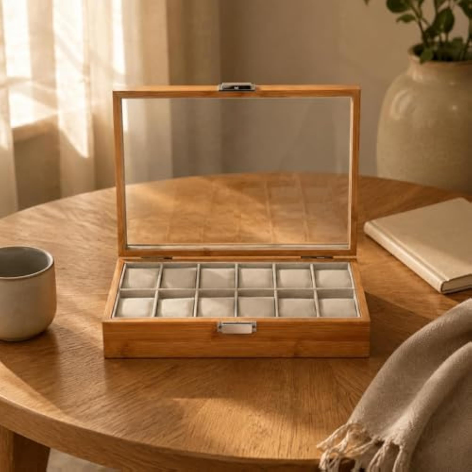 Bamboo Watch Display Case with 12 Slots