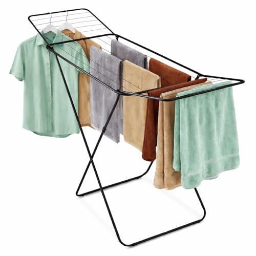 TIENDA EURASIA - Tendedero de Ropa Plegable | Estructura Metálica Ligera | Color Negro | Capacidad para 20 Metros | Medidas Abierto 180 x 55 x 89 cm