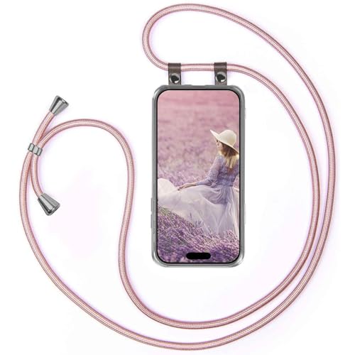 Chaîne de téléphone iPhone 17 cordon tissu or rose ajustable 155 cm