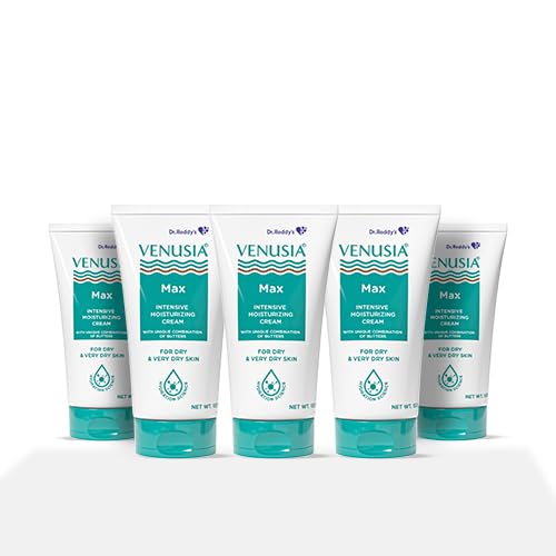 Image of Dr. Reddy's Venusia Max Intensive Moisturizing Cream | Dermatologist Recommended for Dry to Very Dry Skin | Clinically proven for up to 24 hrs. Moisturization | For Face & Body | Cocoa Butter, Mango Butter & Aloe Butter | 150 g (Pack of 5).