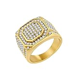 Gualiy Anillos de acero inoxidable de 16 mm, anillo de sello plateado/dorado con circonita cúbica, anillos góticos para hombre, talla N 1/2-Z, Acero inoxidable, Circonita cúbica