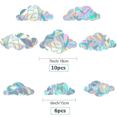 Image of GORGECRAFT 16Pcs Cloud Window Stickers Rainbow Sliding Door Clings Plastic Waterproof Reusable Static Prismatic Non Adhesive Suncatcher Decals for Save Birds from Collisions Home Door Decorations