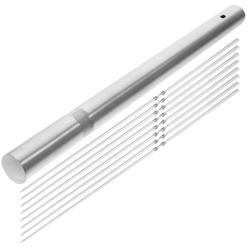 Tofficu Set 40 Spiedini Lunghi Piatto in Acciaio Inossidabile 35 Cm con Contenitore, Spiedini di Metallo per Barbecue Carne e Verdure, Accessori Pratici per Cucina All’aperto e Grigliate