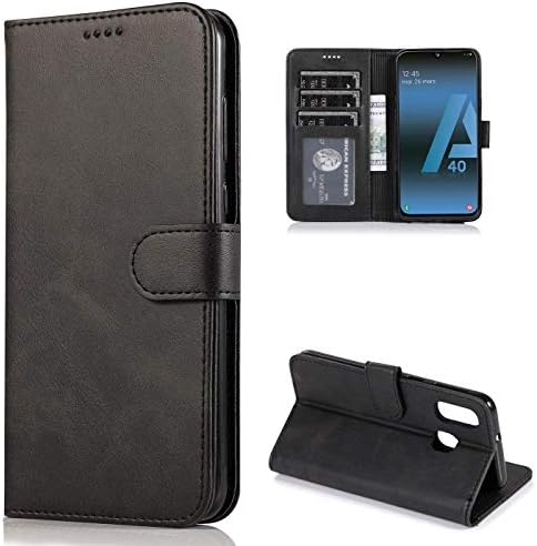 CTIUYA Hülle für Samsung Galaxy A40 Schutzhülle Leder,Schwarz | Vollschutz Handyhülle Klappbar mit Kartenfach Brieftasche, Faltbar Magnetisch Klapphülle Flip Case Lederhülle Handyt