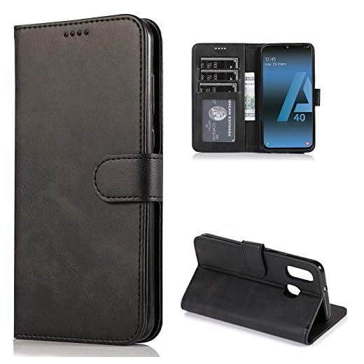 CTIUYA Schutzhülle für Samsung Galaxy A40, Hülle Handyhülle Leder Klapphülle Handytasche Flip Brieftasche Schutzhülle Magnet Wallet Case Tasche Lederhülle für Samsung Galaxy A40,Schwarz