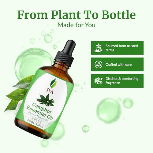 Image of SVA Camphor Essential Oil 4 Fl Oz - for Diffuser, Skin & Hair Care - Ideal for Massage & DIY Blends - with Dropper