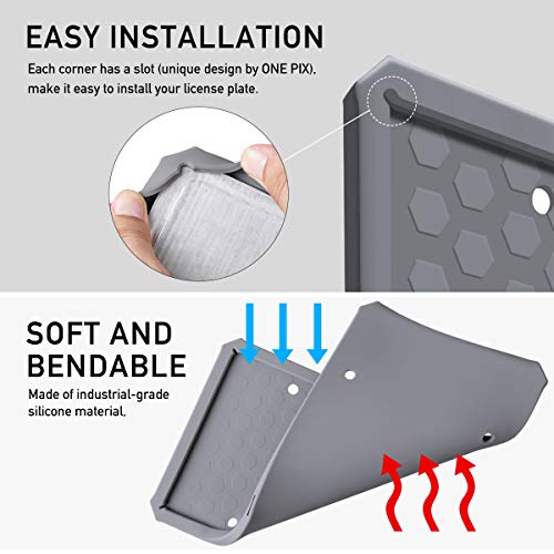 License Plate Frame - ONE PIX Silicone License Plate Covers Holders Rust-Proof/Rattle-Proof/Weather-Proof for Car License Plate - Grey