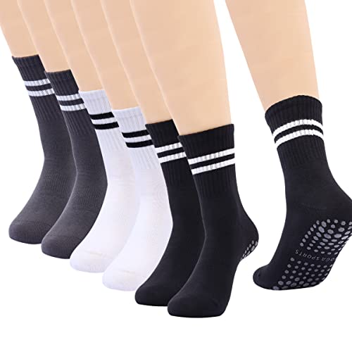 Tarppuhi 6 Pairs Women Long Pilates Socks With Grip Yoga Non Slip Socks With Stripe Grippy Hospital Socks For Yoga,Pilates,Barre,Sports(Black*2,White*2,Grey*2) #TOP1