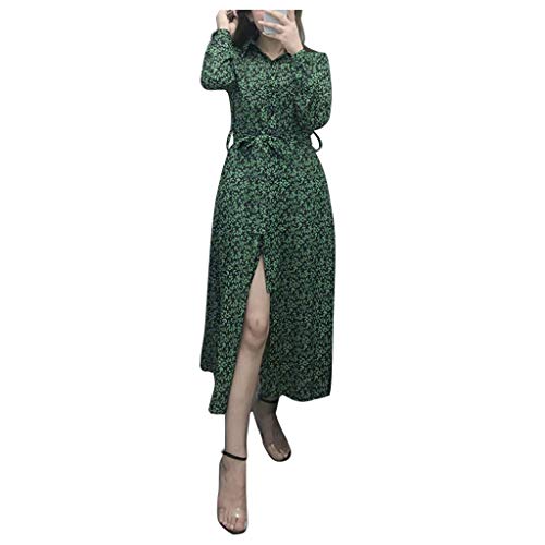 Xinantime Women V-Neck A-Line Dress Print Chiffon High Waist Dress Belt Bandage Off Shoulder Beach Dresses Summer Casual Cocktail Dress Green